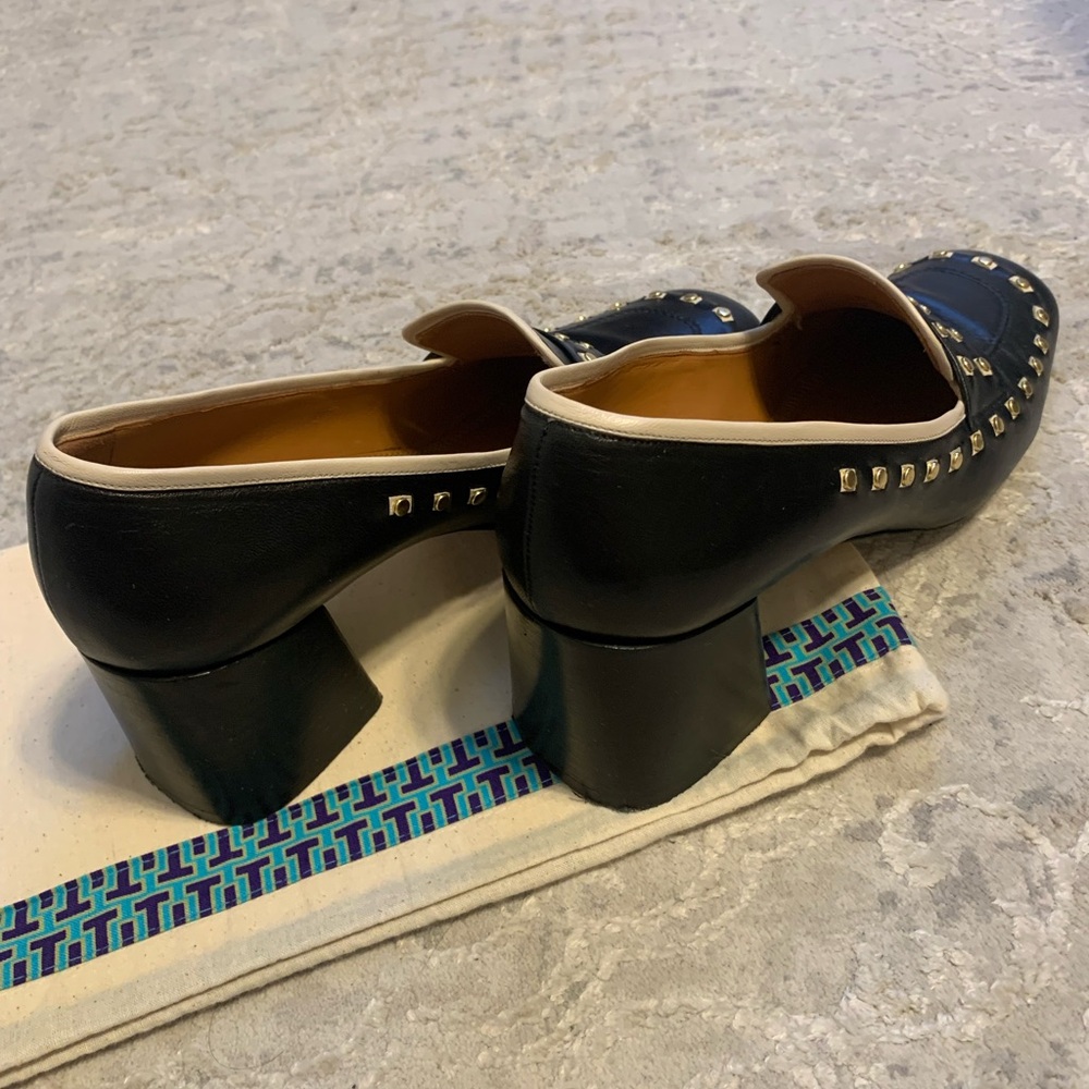 Tory Burch Black Studded Loafers with Gold Details - Picture 3 of 10